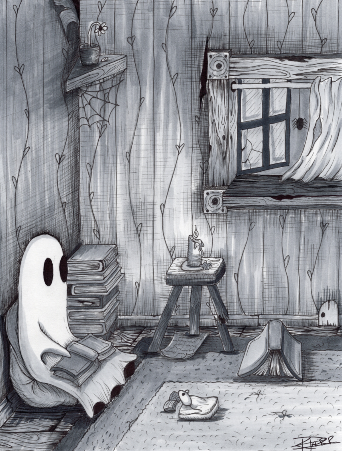 "A Ghost and His Books"  Print