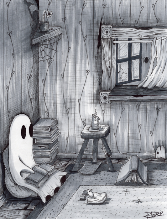 "A Ghost and His Books"  Print